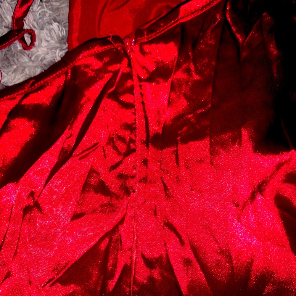 Sexy red satin knee length slip dress